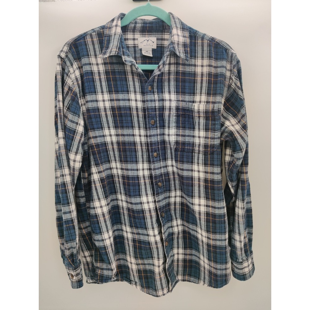 Blue Mountain Plaid Flannel Shirt Long Sleeve Button Up Cotton Men's MD